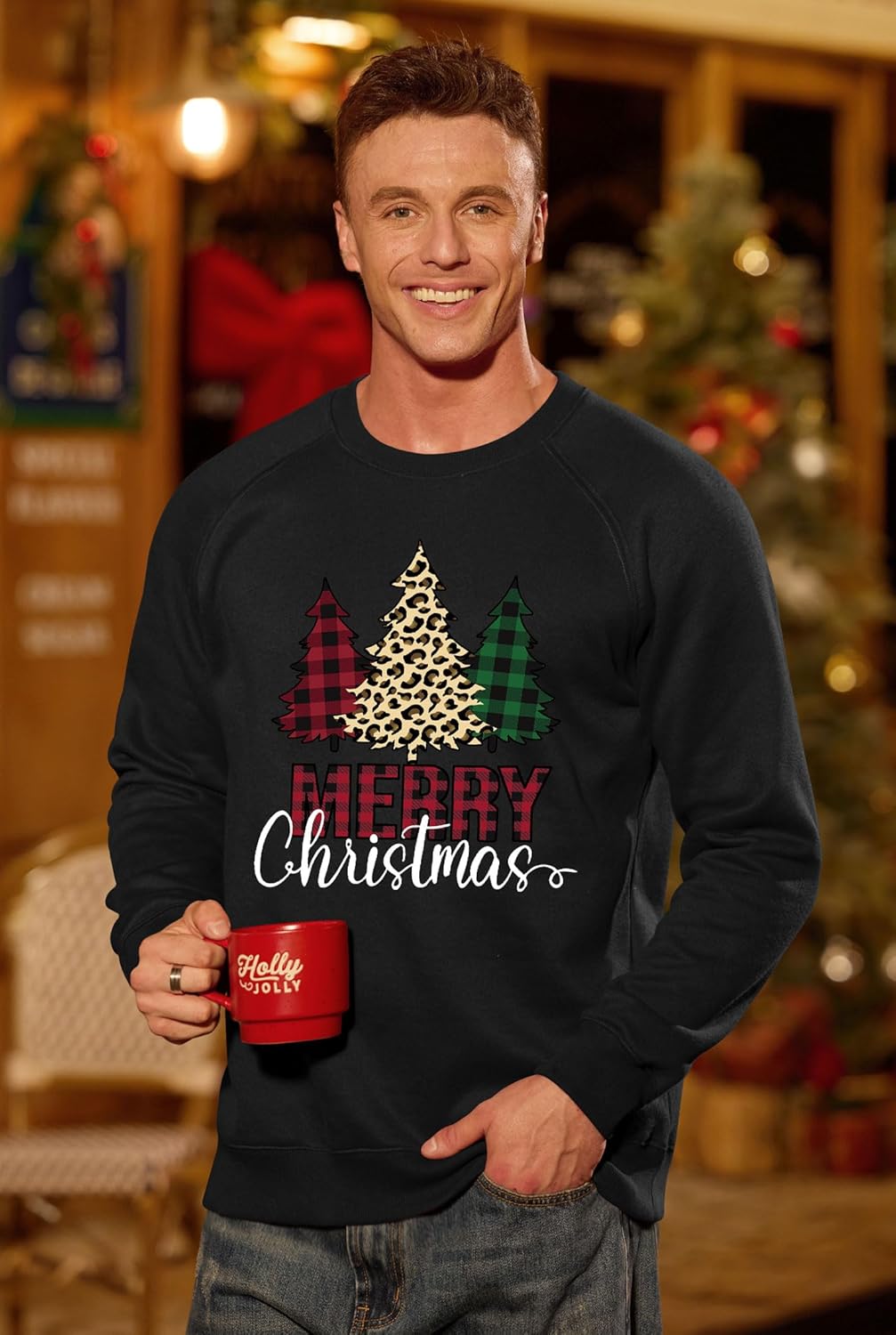 Arvilhill Mens Fleece-Lined Christmas Sweatshirts Raglan Vintage Classic Graphic Pullover (S-3XL) - Image 4