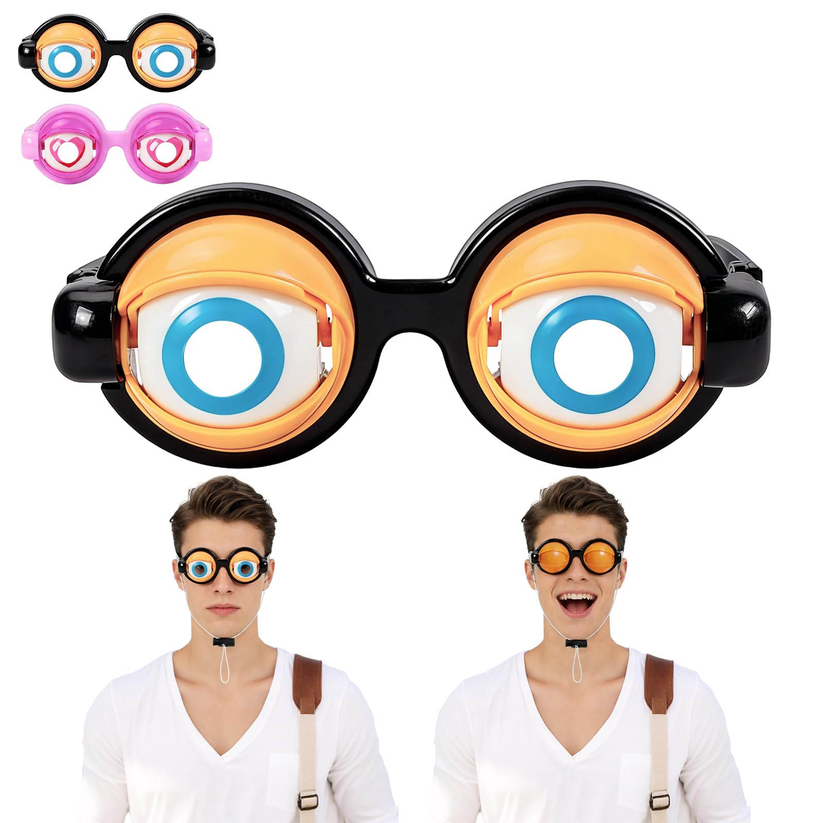 DVDVBOOM Funny Glasses for Adults, Crazy Eyes Glasses toy party, Novelty Props Joke Winking Eye Glasses for Halloween Prank Gifts, Photography and Costume Cosplay (Classic)