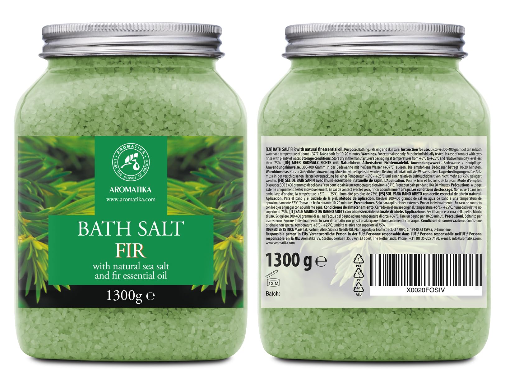 Sale da Bagno Abete 1300g - Sale Marino con Olio Essenziale di Abete Naturale - Cura del Corpo - Rilassamento - Bellezza - Aromaterapia