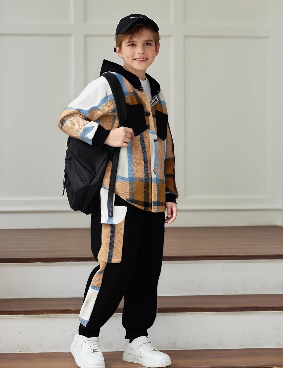 Boy Clothes Flannel Plaid Shirt Tops Pants Set Hoodie Sweatsuit+White T-shirt 3Pcs for Fall Winter Spring Outfits - Image 4