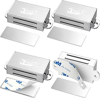 Cabinet Magnetic Catch Jiayi 4 Pack Upgrade Magnetic Door Catch with Adhesive and Screw Strong Cabinet Door Magnet Latch Stainless Steel Magnetic Latch for Kitchen Magnetic Closure Closet for Drawer