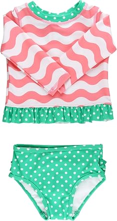 RuffleButts Baby/Toddler Girls Long Sleeve Rash Guard UPF50+ Sun Protected Bikini Swimsuit