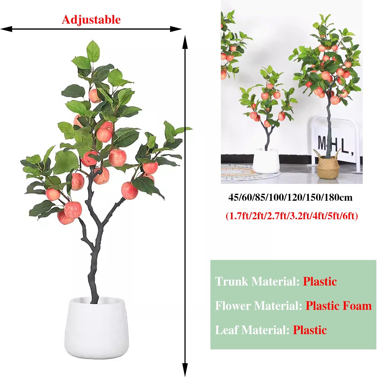 Amazon｜観葉植物 フェイク 庭の教室用の家庭用フェイクリンゴの木の
