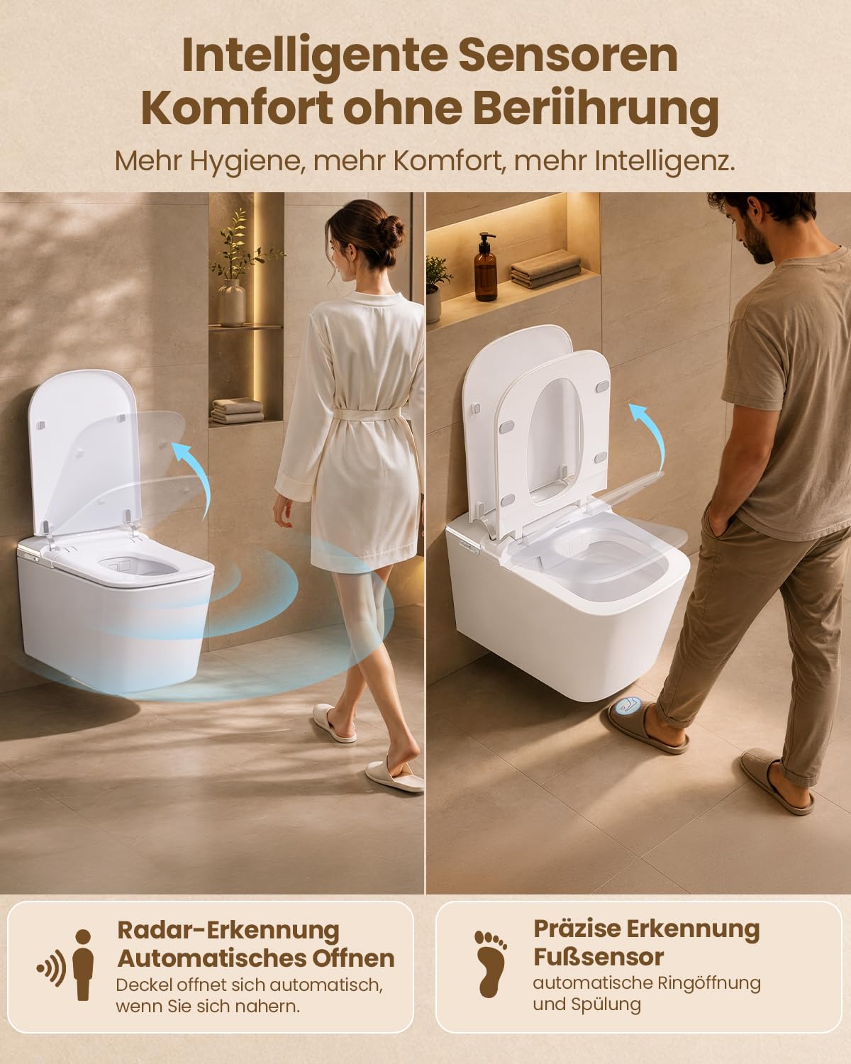 SG06PRO-MUTE kompletny zestaw do WC ze zbiornikiem na wodę, kwadratowa toaleta wisząca, funkcja bidetu i redukcja hałasu, elektryczna toaleta: ogrzewanie siedzenia, automatyczna pokrywa, tryb