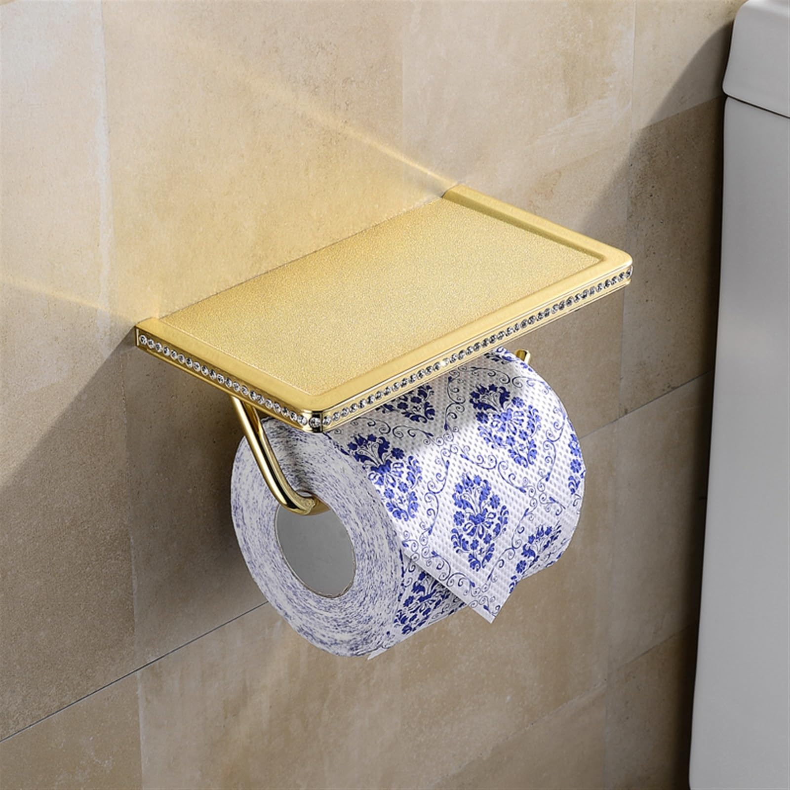 Stały uchwyt na papier toaletowy, Gold Stainless Steel Toilet Paper Holder Bathroom Wall Mount With Mobile Phone Shelf(4 Pcs)
