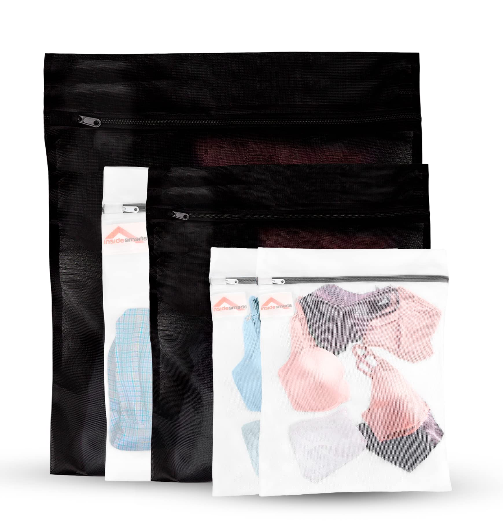 Juego de 5 bolsas de lavado: jumbo (1 negro), grande (1 negro y 1 blanco) y mediano (2 blanco), por InsideSmarts