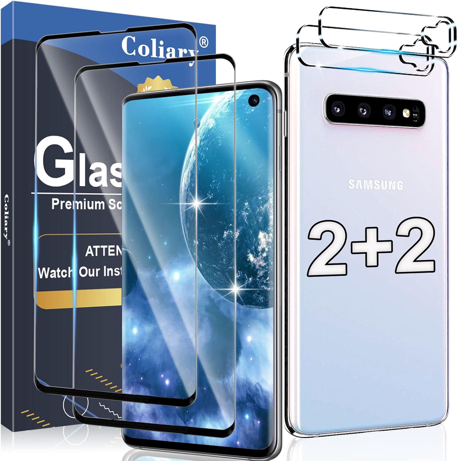 [2+2 Pack] Galaxy S10 Screen Protector, HD Clear Tempered