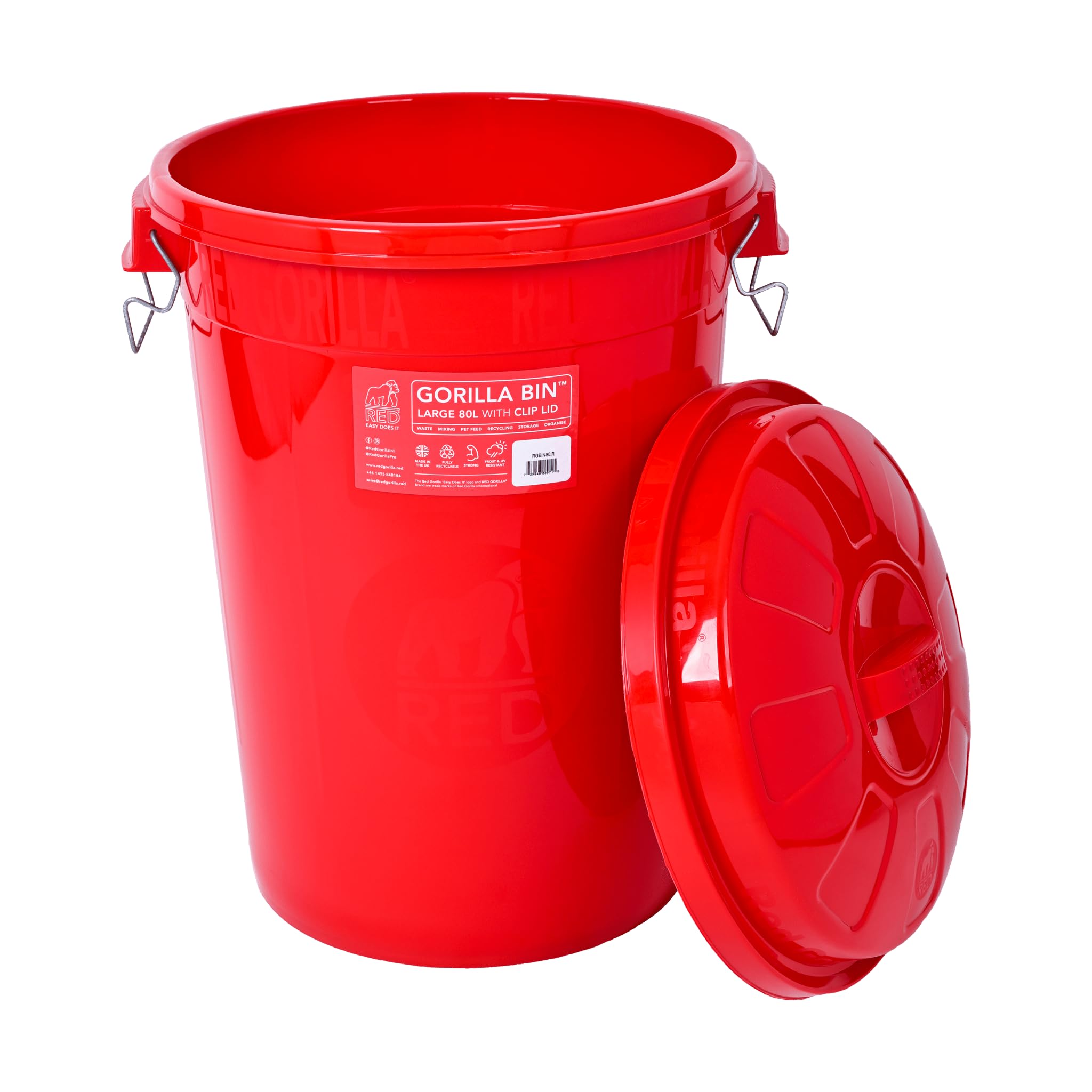 Red Gorilla Bin 50 Litre with Clip Lid Red Stackable Storage Plastic Lightweight Weather Resistant Frost Proof for Indoor Outdoor Waterproof Waste Bin for Garden Garage Kitchen Home Recycling