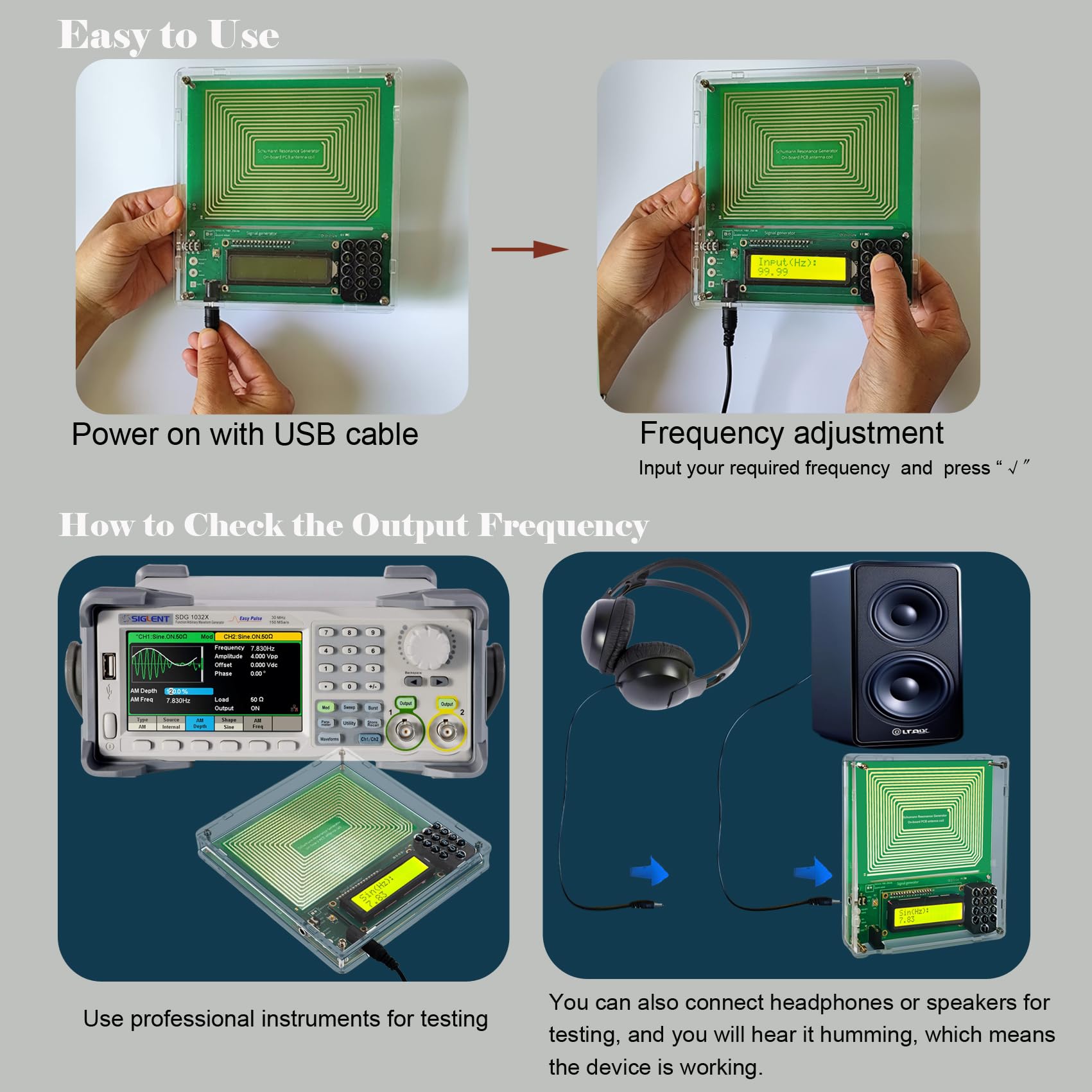 Golfgenerator 7,83 Hz Zuivere Sinus USB Oplaadbare Frequentiepuls voor