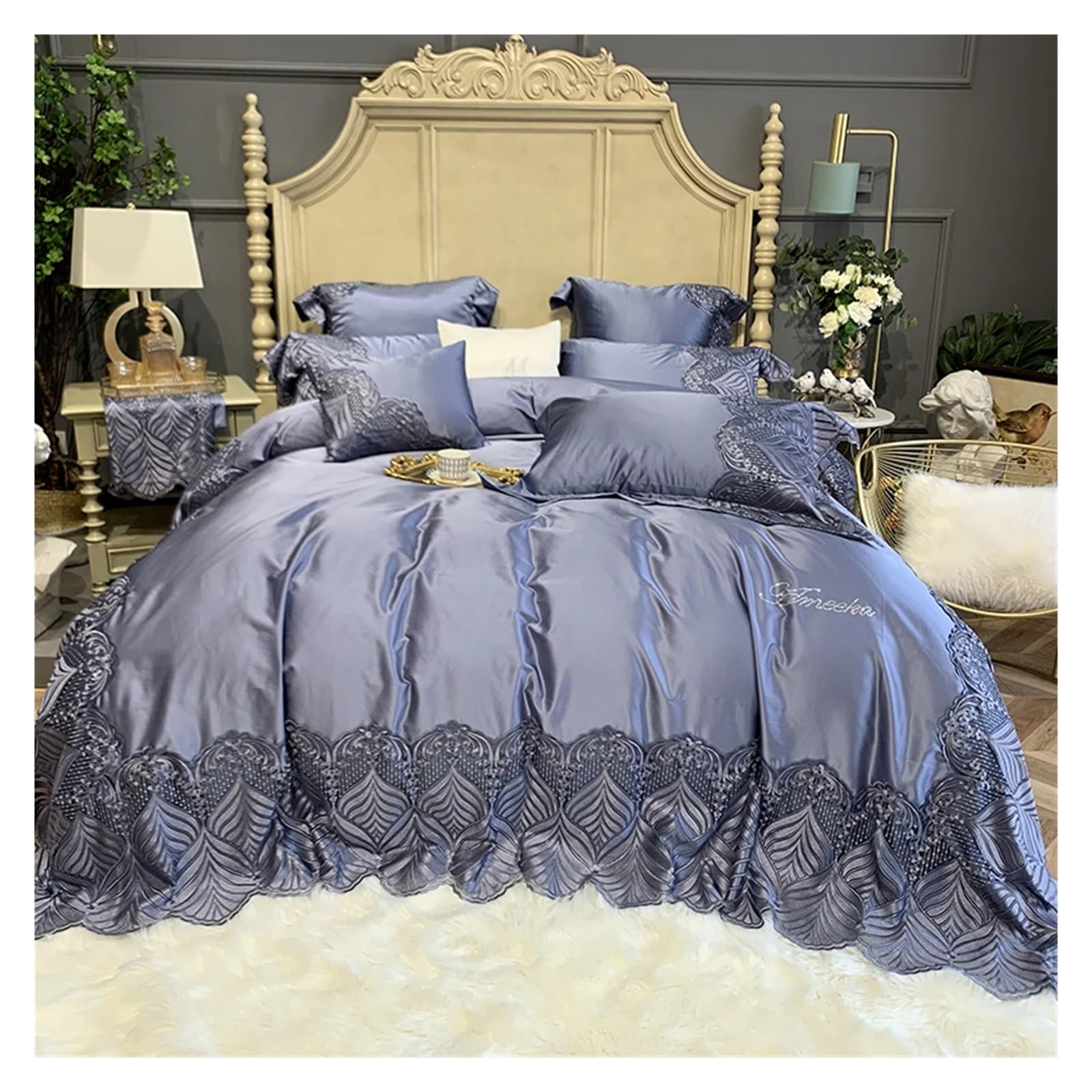 Sbcgfy B Ed Four Pieces Set, Luxury Red 1000Tc Egyptian Cotton European Wedding Lace Edding Set Soft Duvet Cover Ed Sheet Or Edspread Pillowcases 4Pcs,-Queen 200X230cm 4Pcs