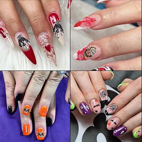 Miniatura 2 de Dijes para uñas de Halloween, diseño de calavera terrorista, gemas de uñas de esqueleto de aleación de lujo 3D, joyería de uñas de araña plateada y