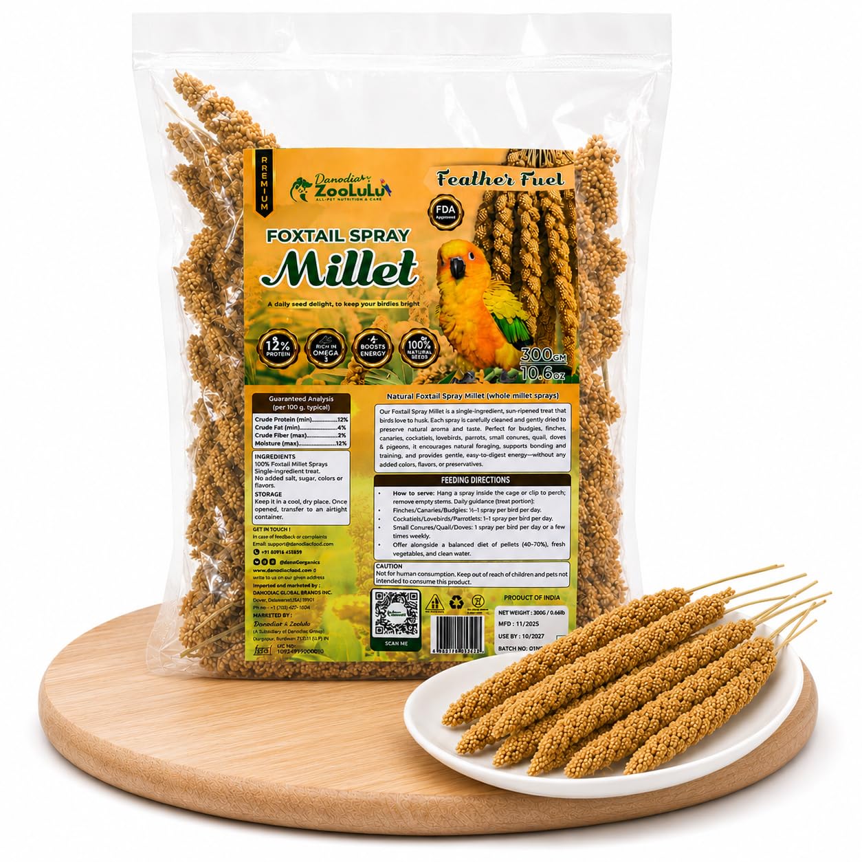 Foxtail Spray Millet for Birds, 300g (0.66 lb) | Vacuum Packed for Intact Millet Sprays | Natural Bird Treat & Foraging Feed for Budgies, Cockatiels, Parakeets, Lovebirds & Finches-image-25
