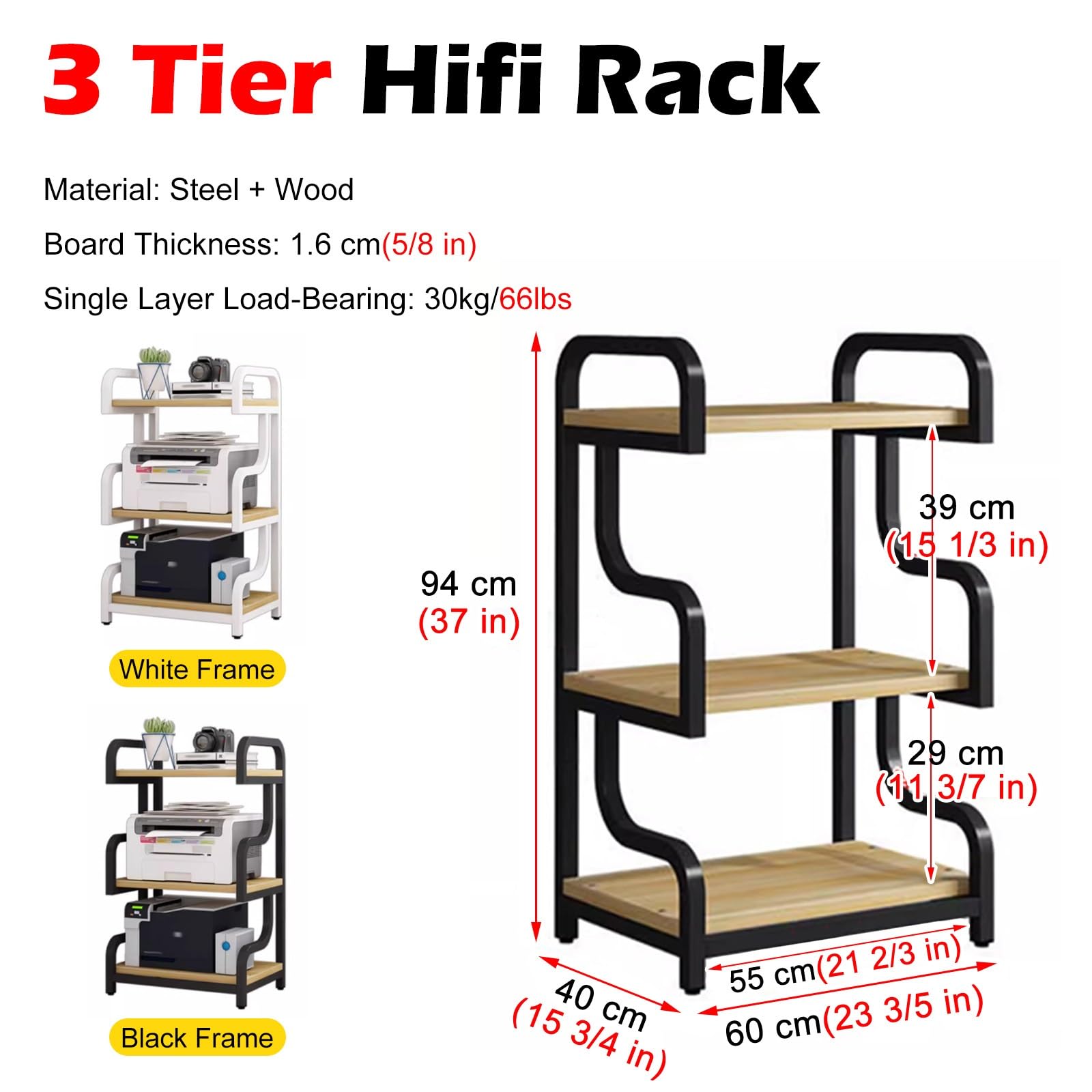 Meuble Chaine HiFi Support pour Tourne-Disque À 3 Niveaux en Bois, Support Moderne pour Amplificateur Stéréo Et Équipement Audio pour Restaurant, Chambre, Meuble Multimédia(Black-D)