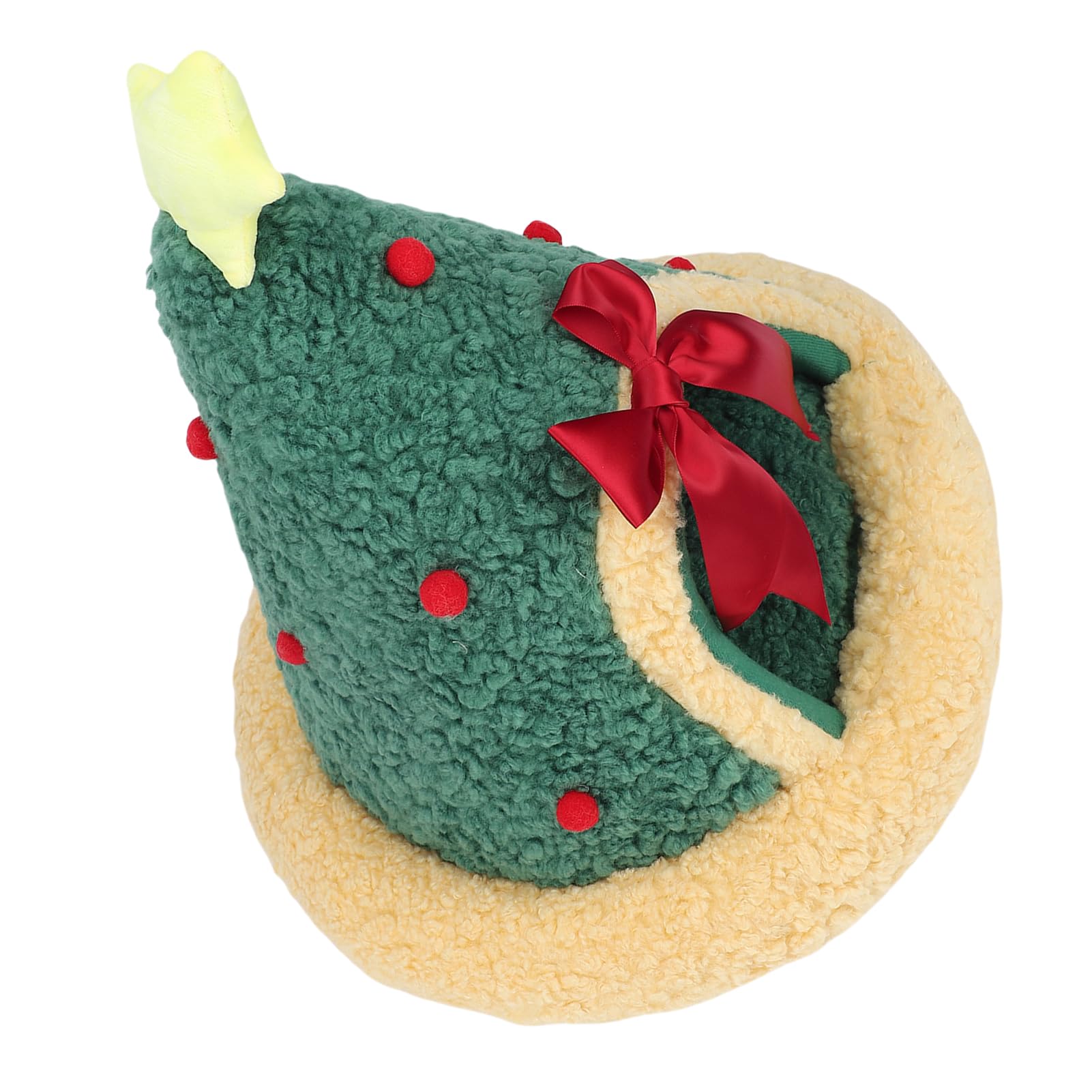 FILFEEL Cuccia per Gatti per Gatti – Tenda Calda Triangolare Semi-chiusa per Animali Domestici con Fodera in Pile, Design Festoso con Albero di Natale, Nascondiglio per Gattini e Cani di Piccola