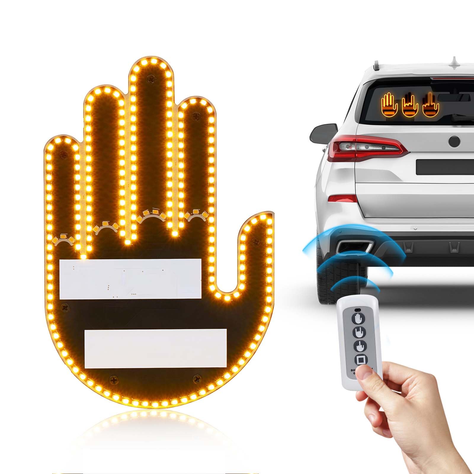 Hand Gesture Light for Car-Finger Light with Remote,3 Mode Road Rage Car Led Sign,Funny Car Accessories, Ideal Gift for Drivers