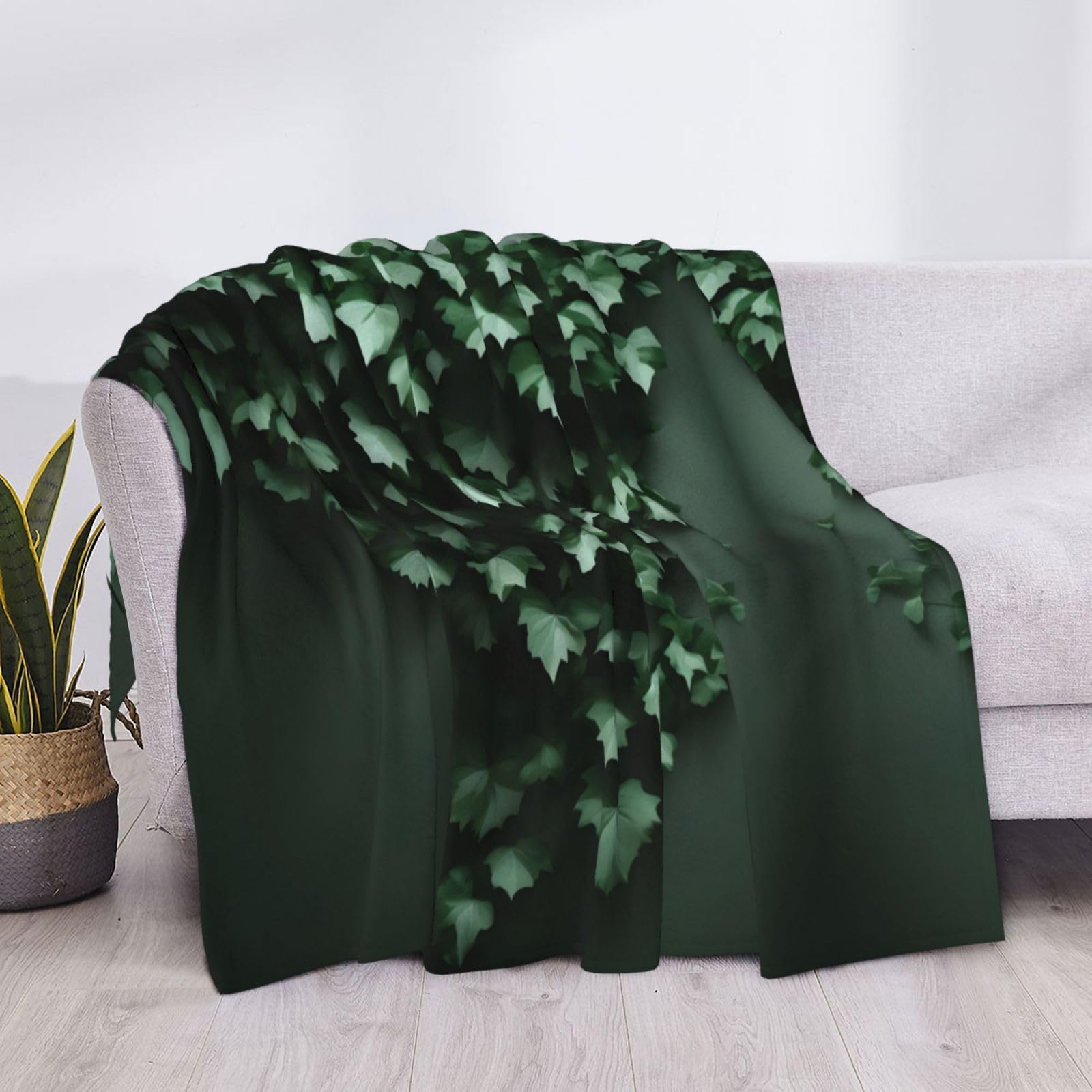 Manta de franela suave y acogedora de 80 x 60 pulgadas, estampado de enredadera verde, ligera, perfecta para cama, sofá, camping y viajes