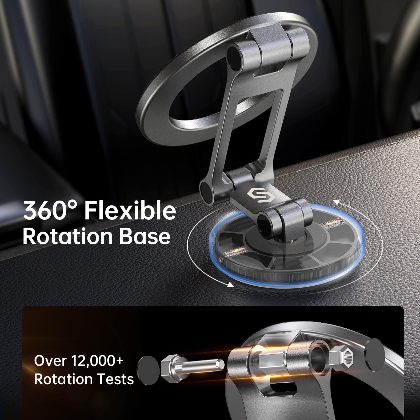 SYNCWIRE Pasuje do uchwytu samochodowego MagSafe do deski rozdzielczej i ekranu Tesla, [całkowicie metalowy] magnetyczny uchwyt na telefon do samochodu, elastyczny trzyosiowy obrót o 360°, mocne