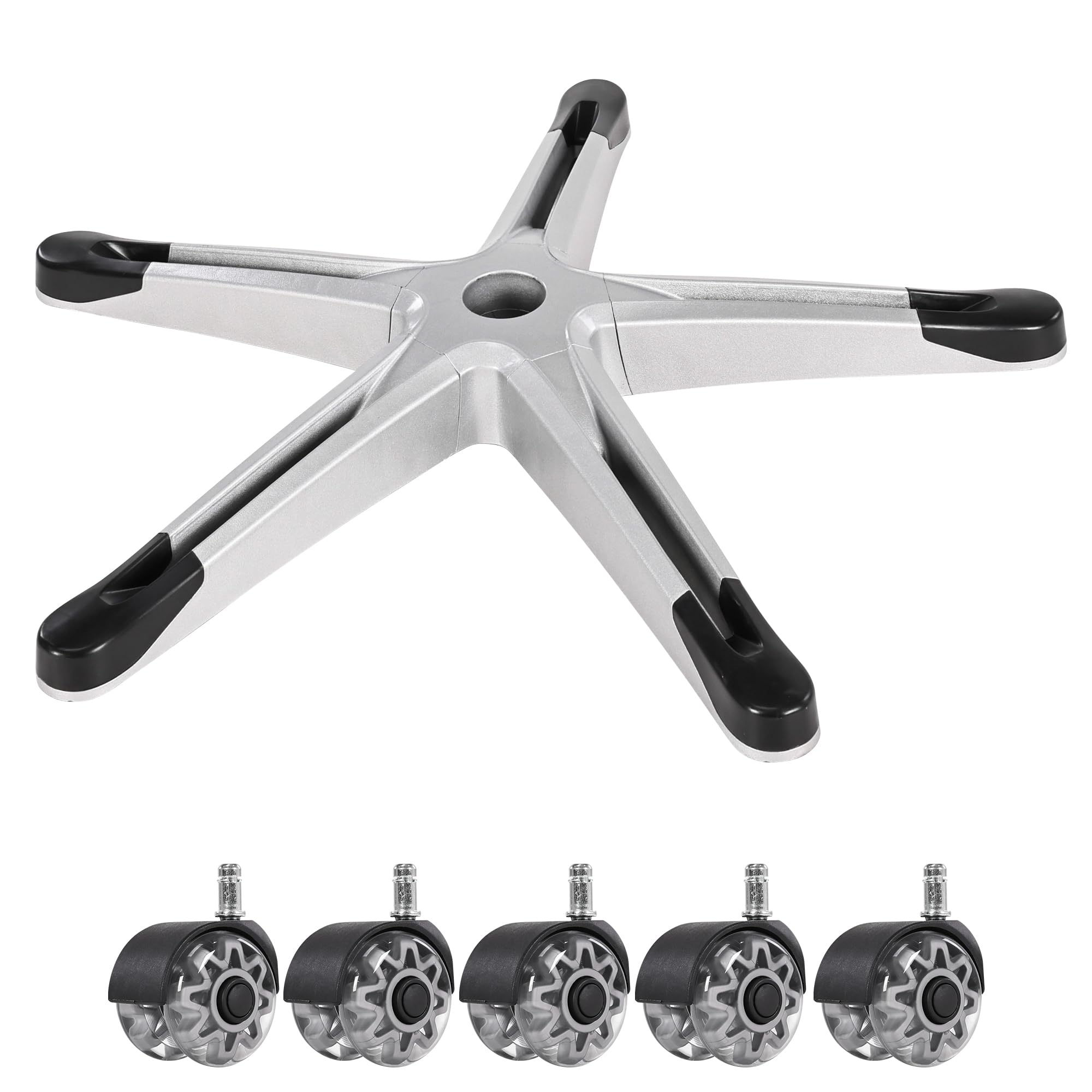 Frassie Base de repuesto para silla de videojuegos de 28 pulgadas con 5 ruedas, resistente 1,134.0 kg, parte de base giratoria para silla de escritorio (gris)