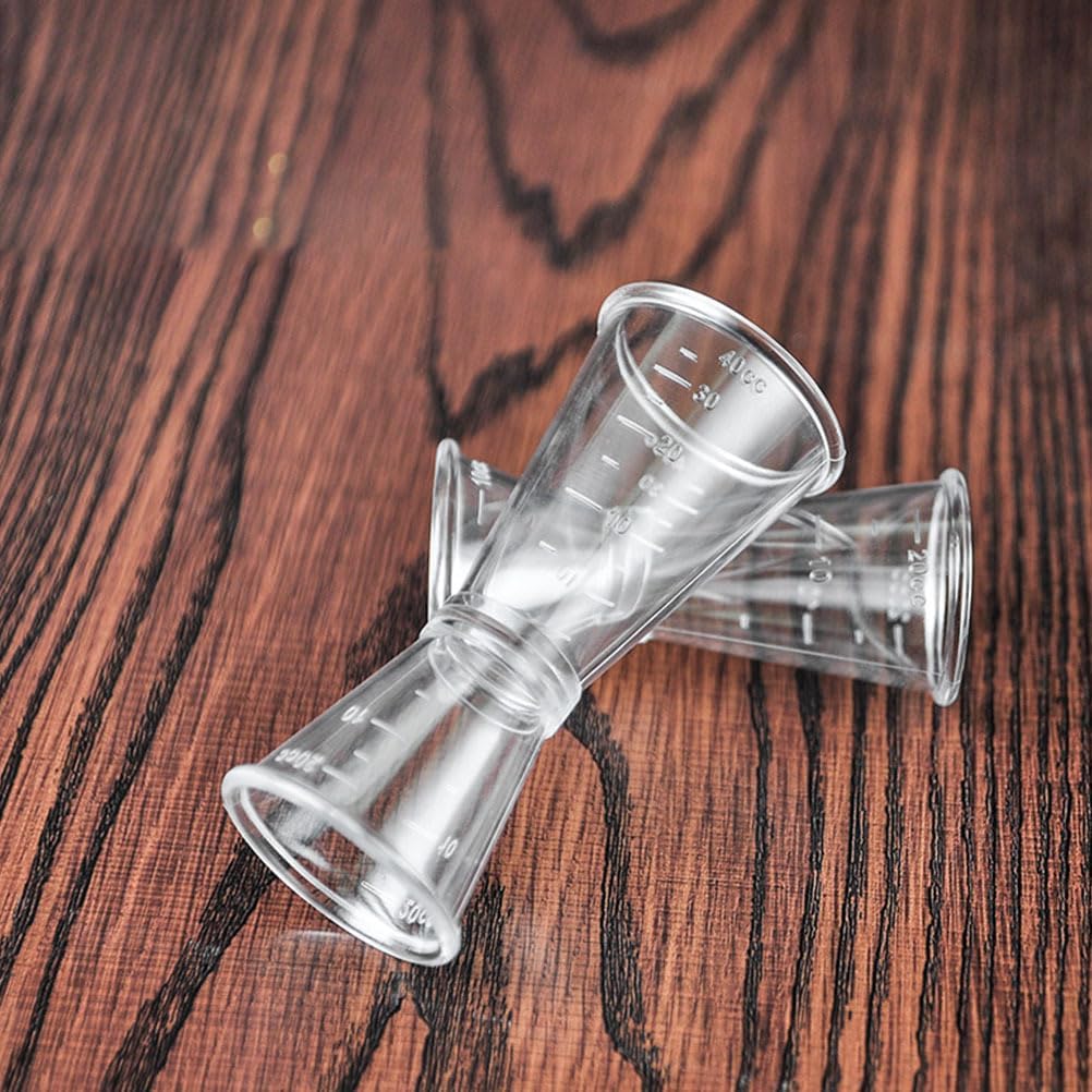 iplusmile Double Head Measuring Cup 2 oz Clear Plastic Cocktail Jigger with Precise Scale Bartender Measuring Cup for Wine Alcohol Bar Tool Set of 5