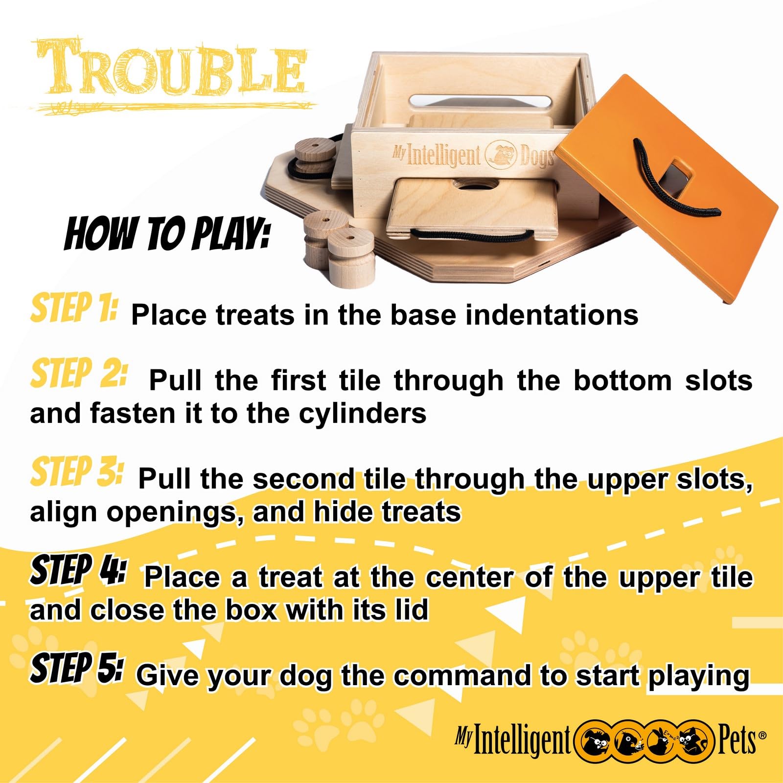 Juguete Interactivo de Madera para Perros Trouble, M | Juguetes de inteligencia para perros Uso mental - Juguete interactivo Perro, Juegos de pensamiento para perros