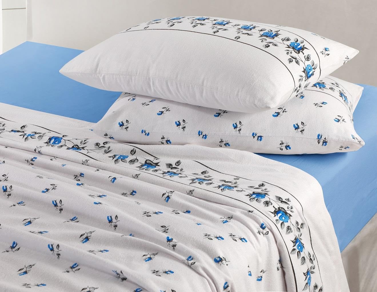 Kampala Hill 100% Brushed Cotton Flannelette Sheet Set - Fitted Sheet, Flat Sheet, Pillow Case Blue Single - Image 4