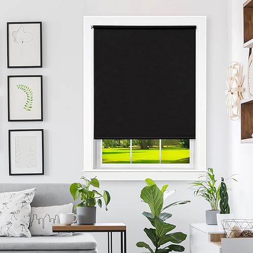 Cordless Tear Down Light Filtering Shade - 37 Inch Width, 72 Inch Length - Black - Cord-Free Customizable Room Darkening Horizontal Mini Vinyl Windows Blinds for Interior by Achim Home Decor