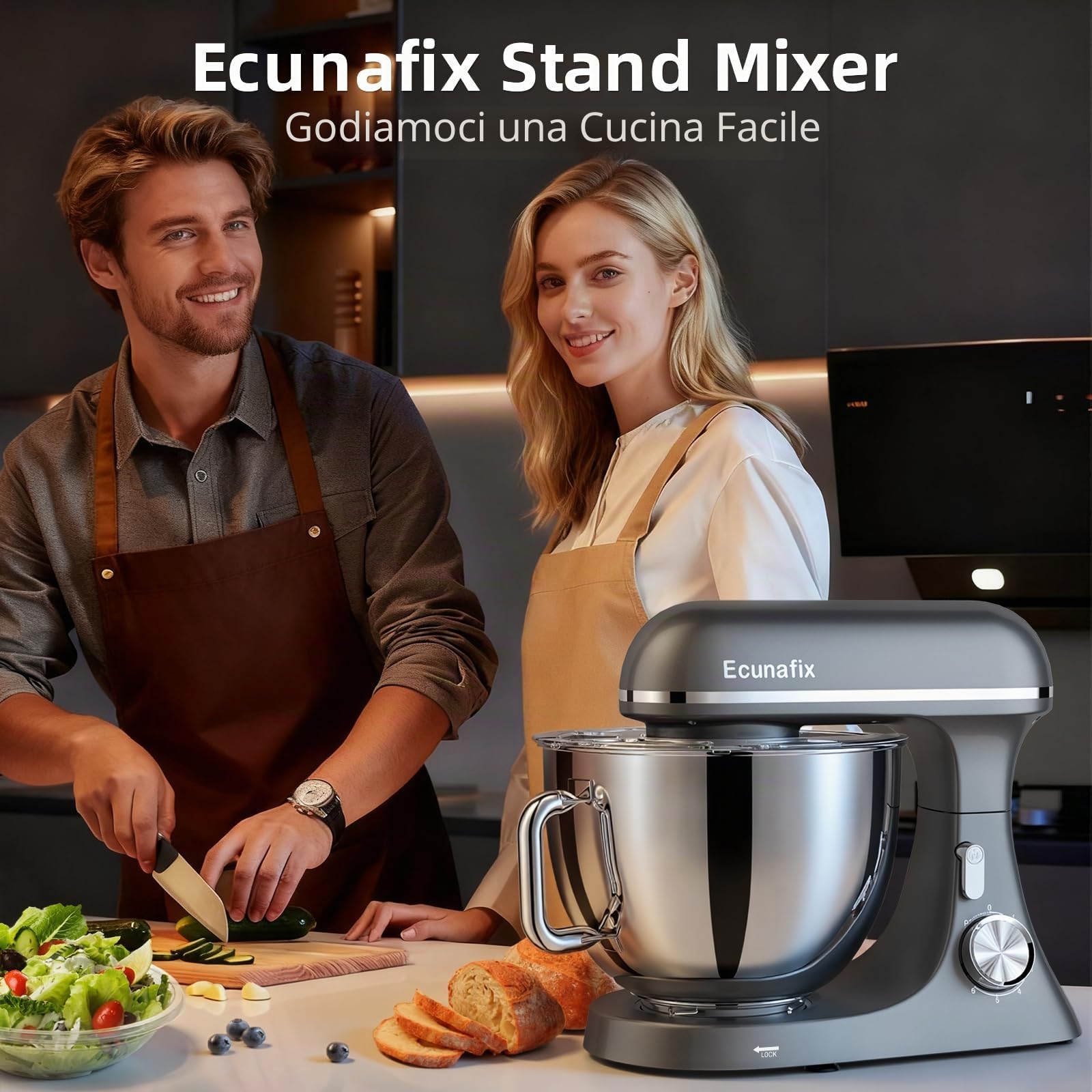 Impastatrice Planetaria offerta 2000W 8L Robot da Cucina | Professionale Multifunzione Mixer Cucina con Gancio per Impastare, Frusta Piatta, Frusta