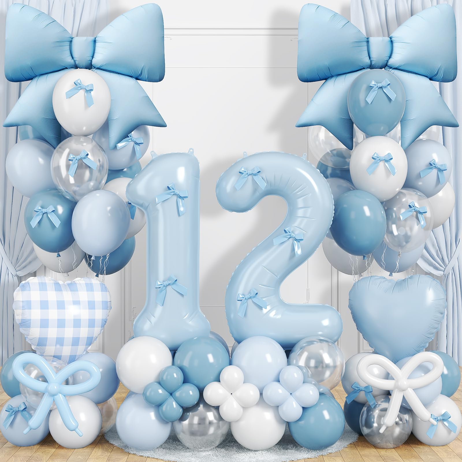 12th Birthday Decorations for Girl, Coquette Blue Bow Birthday Decorations