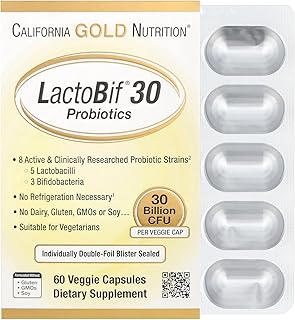 California Gold Nutrition LactoBif® 30 Probióticos, 30 mil millones de UFC, 60 cápsulas vegetales