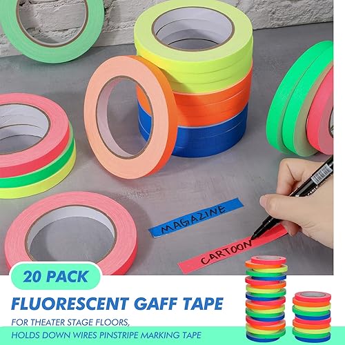 Miniatura 6 de Ctosree Juego de cintas de puntos, 12 pulgadas de ancho x 65 pies de largo, cinta de neón de 5 colores, cinta fluorescente resistente para pisos de