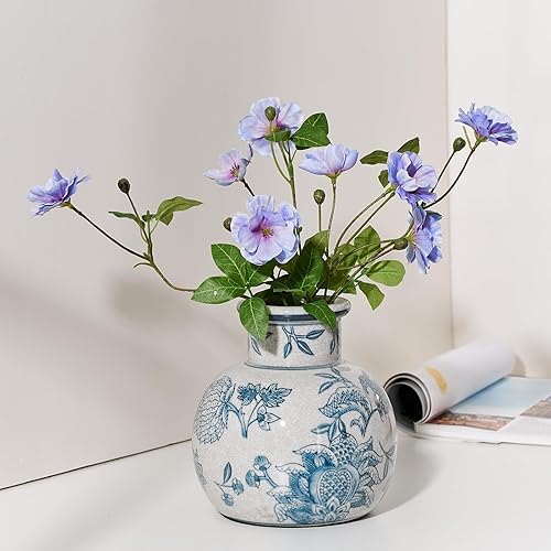 Miniatura 2 de SIDUCAL Jarrón vintage azul y blanco  Florero chino de cerámica de 6 pulgadas  Jarrón retro de porcelana azul y blanca agrietada con hielo para