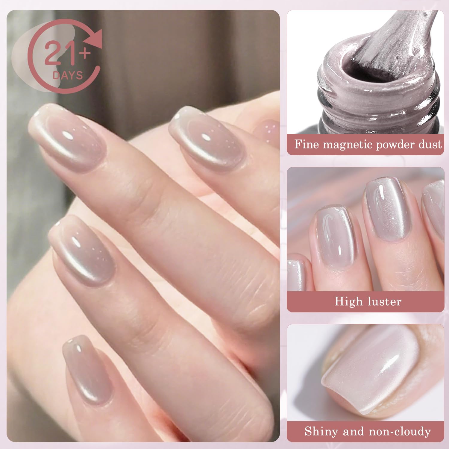 Biutee Smalto Semipermanente Unghie Magnetico - Nudo Jelly Trasparente Cat Magnetic Eye - Smalti Semipermanenti per Unghie Soak-Off U V/LED Art Salone 15ml
