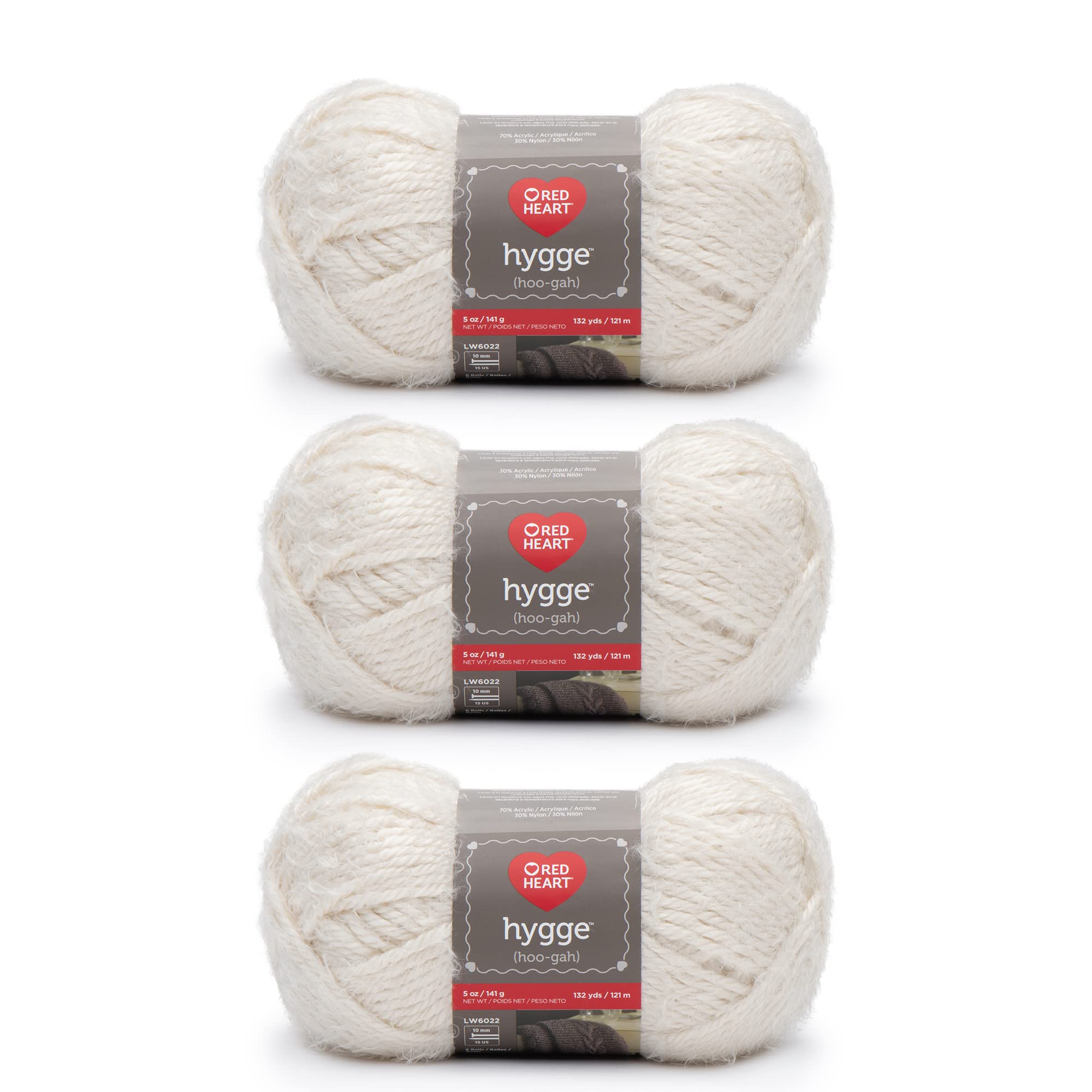 Red HeartHygge Yarn, 3 Pack (5 Ounce), Pearl 3 Count
