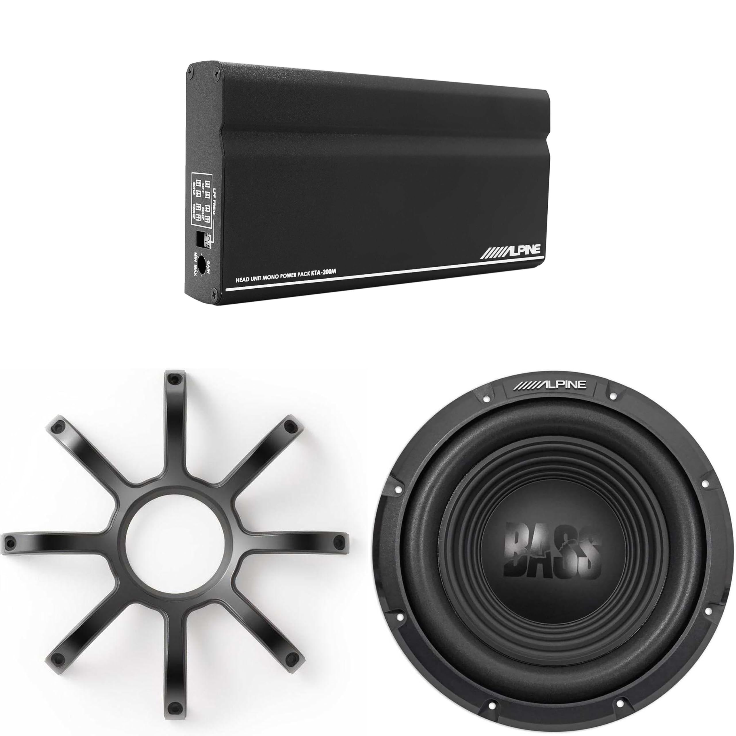 Alpine W10S4 10-Inch Bass Subwoofer w/KTE-10PG Grill & KTA-200M Mono Power Pack Amplifier with PowerStack Capability Bundle