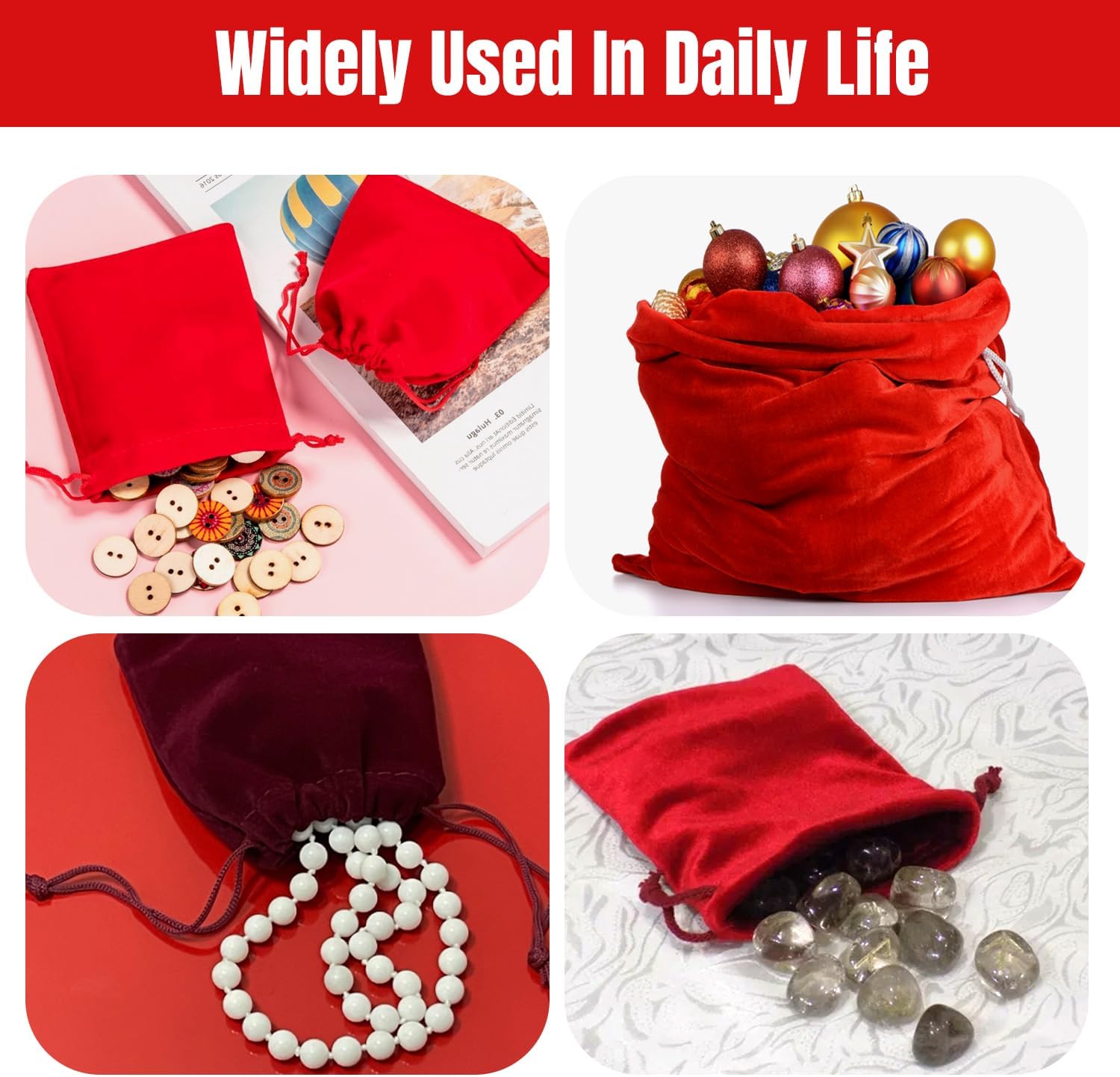 Velvet Bags Drawstring，4.7x6Inch Jewelry Gift Bags with Drawstring（12pcs，Red） image 5