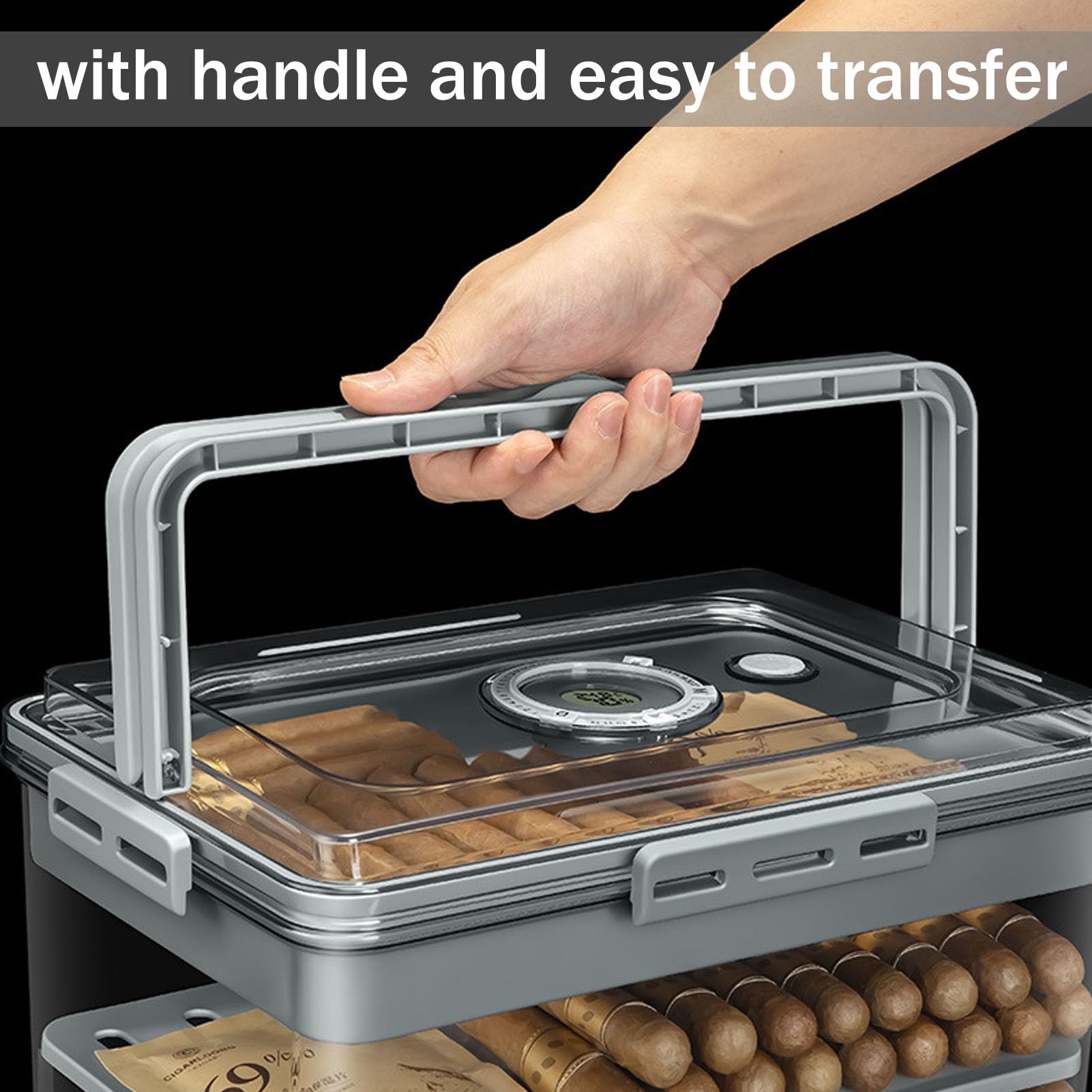 Humidor per Sigari, Trasparente Scatola Portasigari con Mensole in Legno di Cedro E Igrometro, Custodia da Viaggio in Legno di Cedro con CoperchioClear,One Size