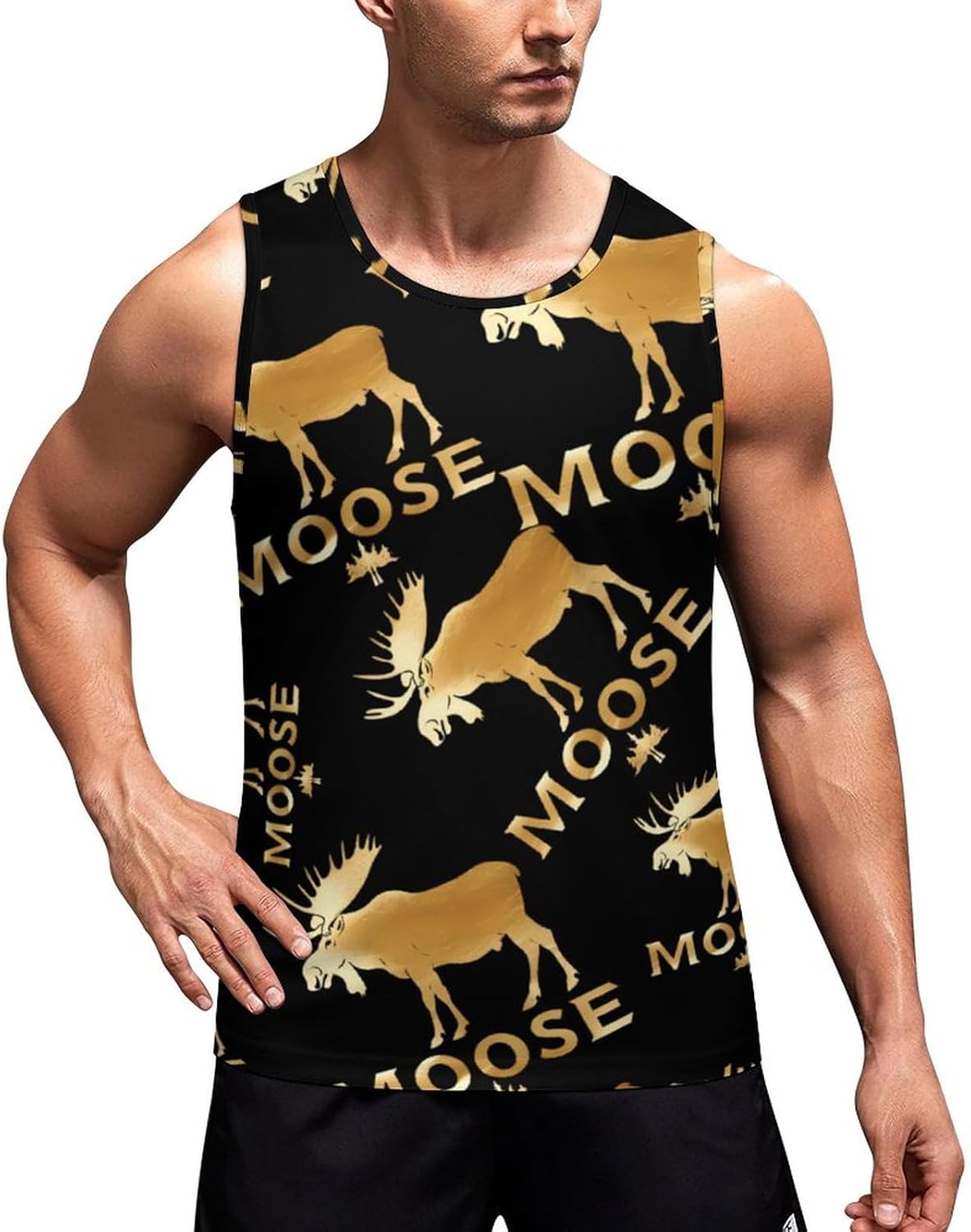 Funny Hunting Graphic Moose Men's Tank Top Sleeveless Muscle Shirts Vest Beach T Shirts for Workout Gym