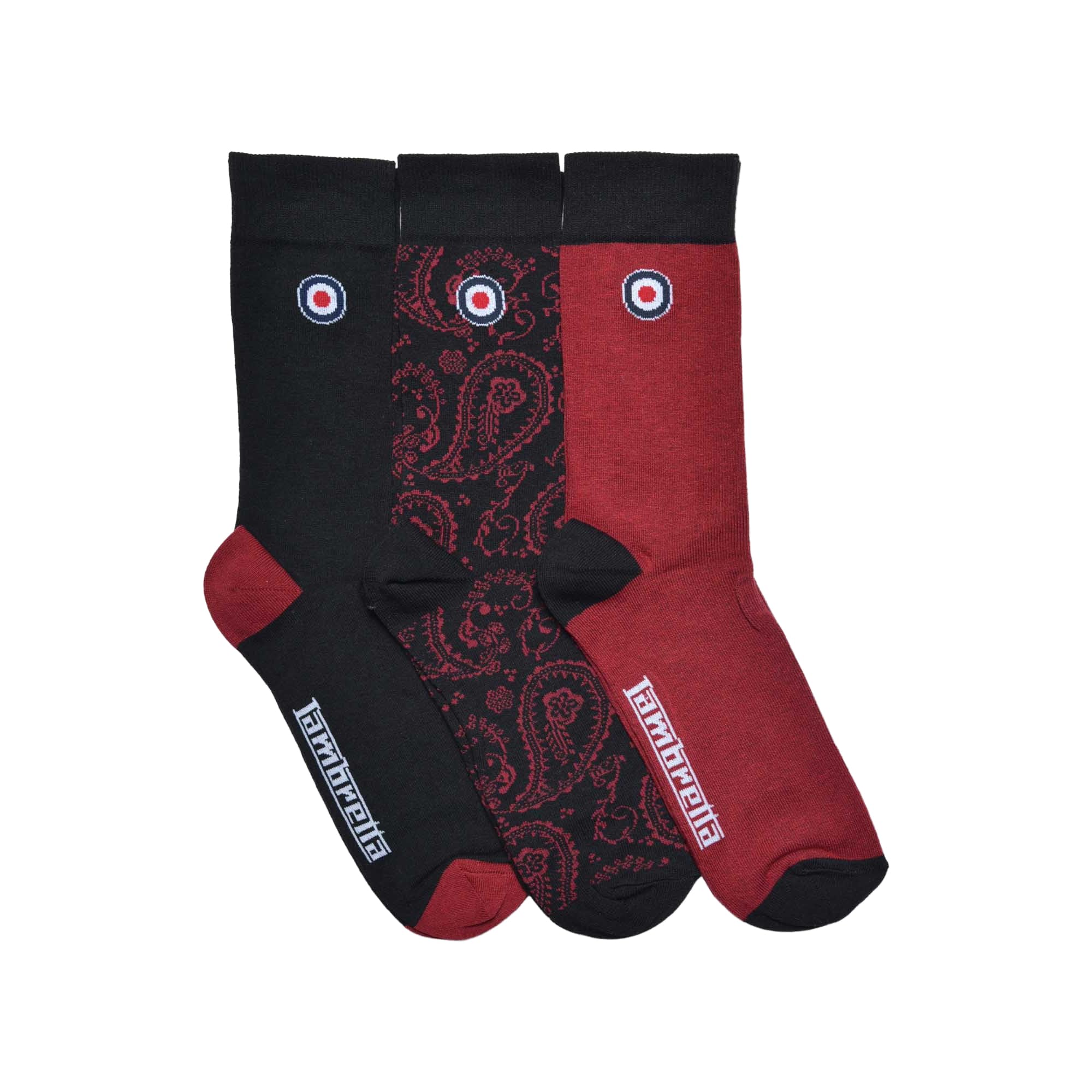 Lambretta Men's Black/Burgundy Paisley Socks (Pack Of 3) (6 Uk-11 Uk) ()