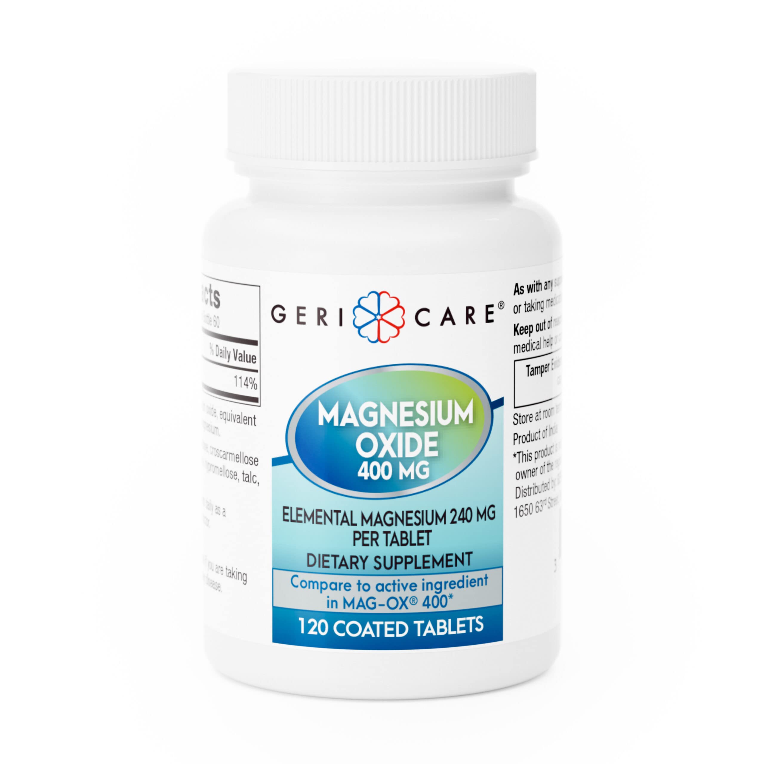 GeriCare Magnesium Oxide Supplement 240 mg of Elemental Magnesium, 120 Tablets, Essential Mineral Support, Promotes Vascular Health, Bone Strength, and Muscle Function (Pack of 1)