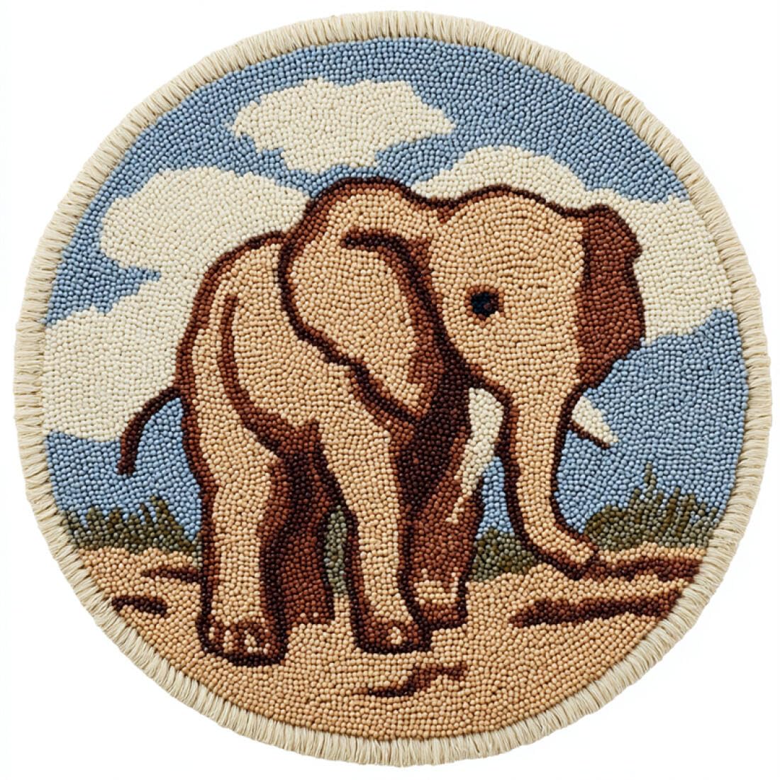 Rqwybcaxn DIY Rug Latch Hook Kits for Teens Animal Needlework Kit Cartoon Elephant 80x80cm Round Tapestry with Crochet Hook Study Craft Gift