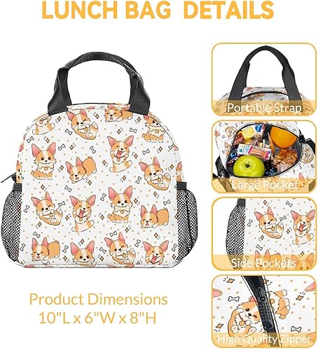 Miniatura 3 de Corgi - Lonchera para niños, lonchera aislada para niñas y niños, color blanco, reutilizable, pequeña con bolsillos, bolsa de almuerzo para la