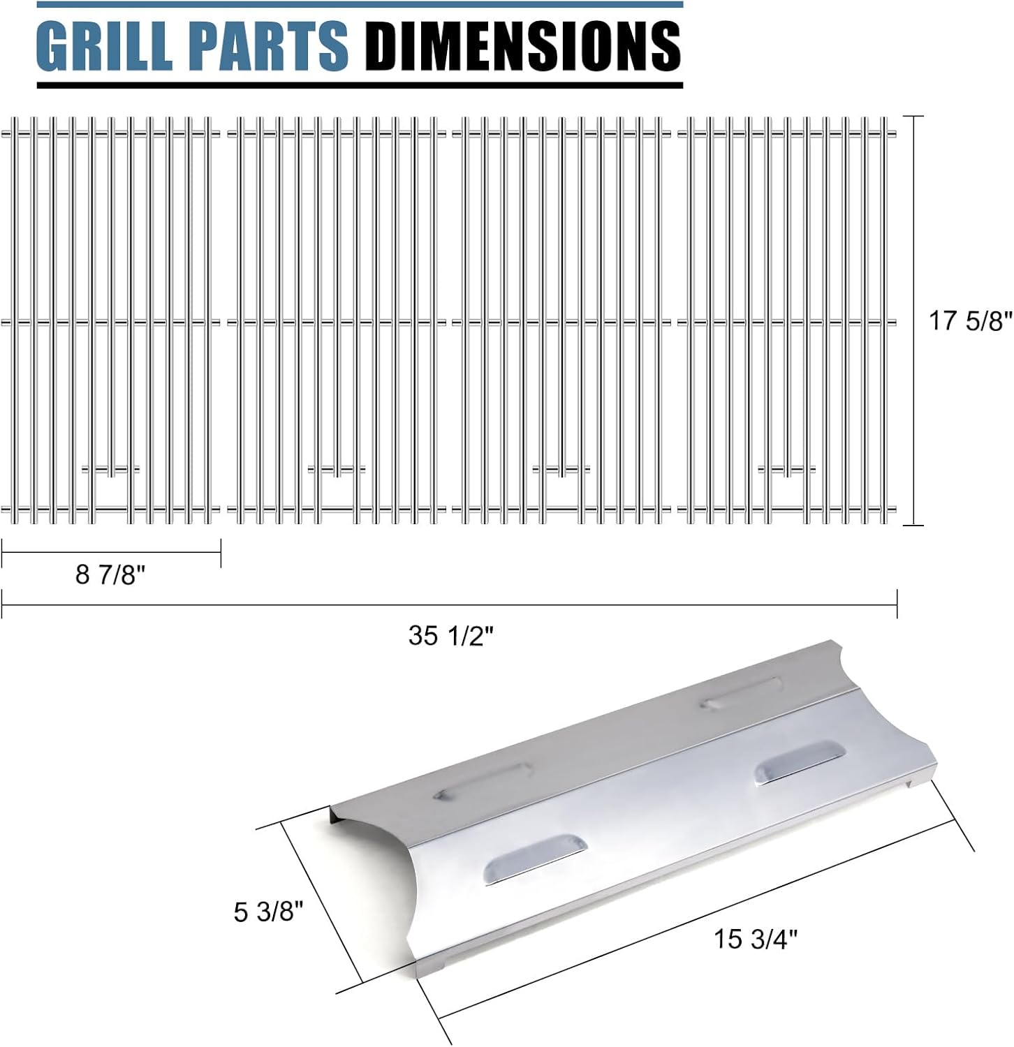 Adviace Replacement Parts for BG179A Master Forge 5 Burner Gas Grill, Replacement for Master Forge BG179A Grates, for Master Forge BG179A Heat Plates
