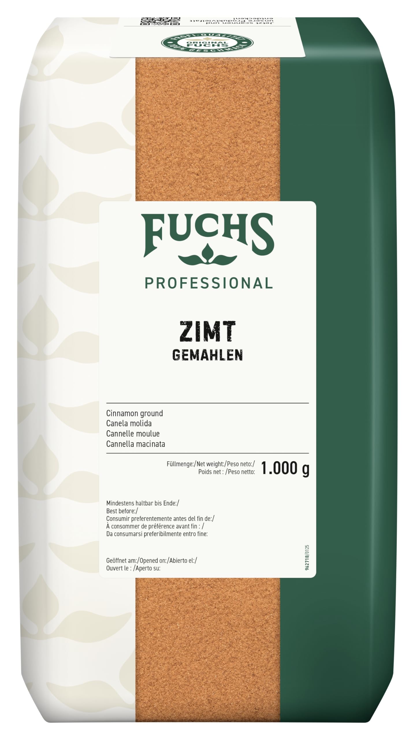 Fuchs Professional - Zimt gemahlen | Zum Würzen von süßen und würzigen Gerichten | Profi-Qualität für Großverbraucher und Gastronomie | 1 kg im recyclebaren Beutel