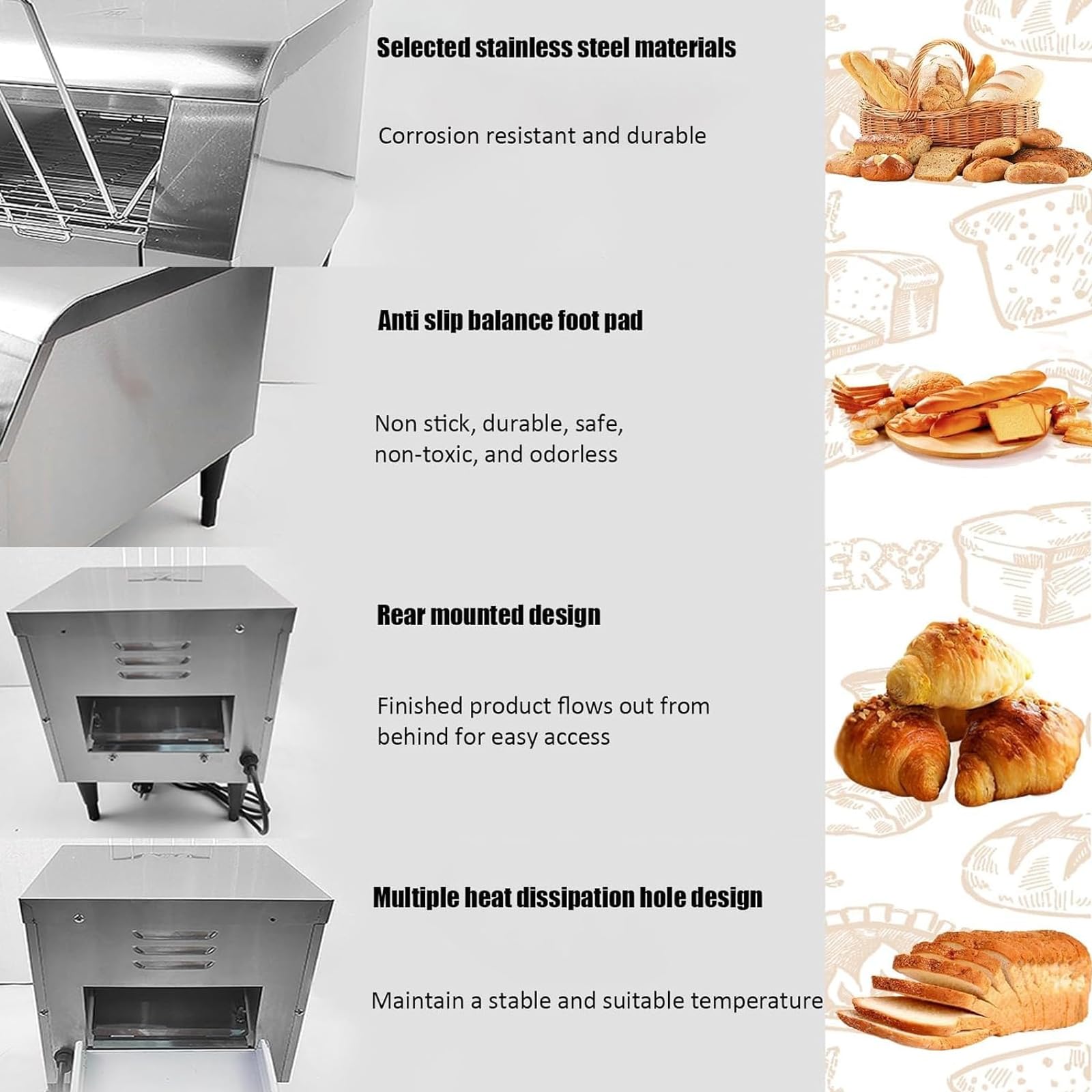 Tostapane A Nastro Trasportatore 150/300/450 Fette/Ora Tostapane Commerciale Per Ristorante Forno Tostapane In Acciaio Inossidabile Da 2200 W Per Ristorante/Buffet/Giornata In Famiglia/Campeggio (Arg