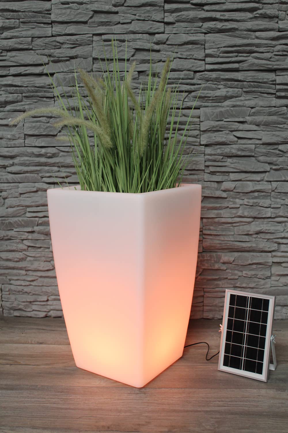 Arnusa Solar Blumenkübel 50 x 30 cm LED RGB Blumentopf Moderne Équerre Pflanzkübel Akku Gartenleuchte SolarlampeL8