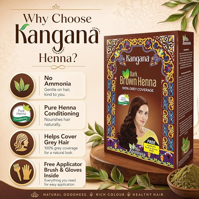 Tinte de Henna para Cabello Castaño Oscuro - 6 Sobres x 60g - Kangana miniatura 2