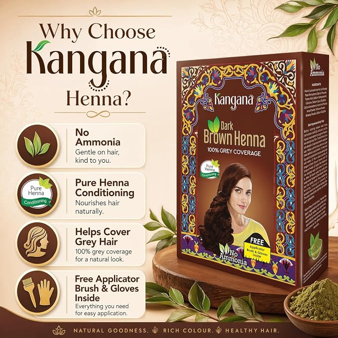 Tinte de Cabello Marrón Oscuro Sin Amoníaco Henna KANGANA miniatura 2