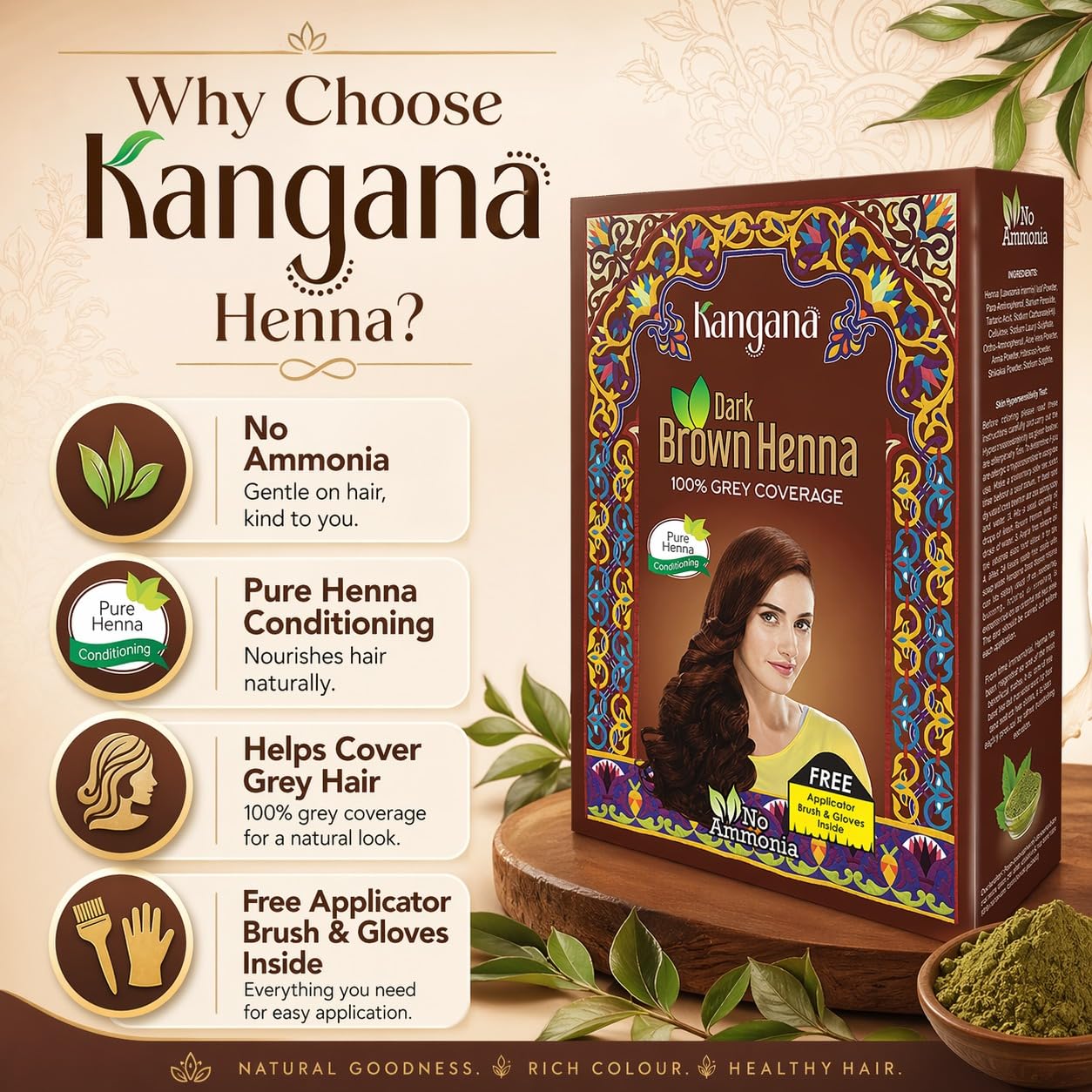 Amazon.com : Kangana Henna Powder for Hair Dye/Colour - Dark Brown
