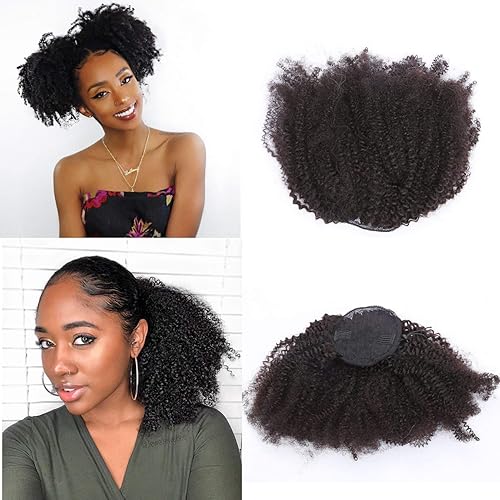 Miniatura 8 de Extensiones de cola de caballo de cabello humano, onda de maíz, afro, rizado, lacio, rizado, con cordón, cabello humano ondulado de maíz, pieza de