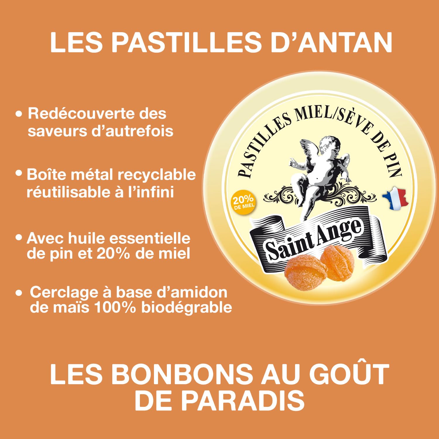 Lot 10 boites Miel Sève de Pin Pastilles Saint-Ange Bonbons Traditionnels 100% Français Miel Sève de Pin